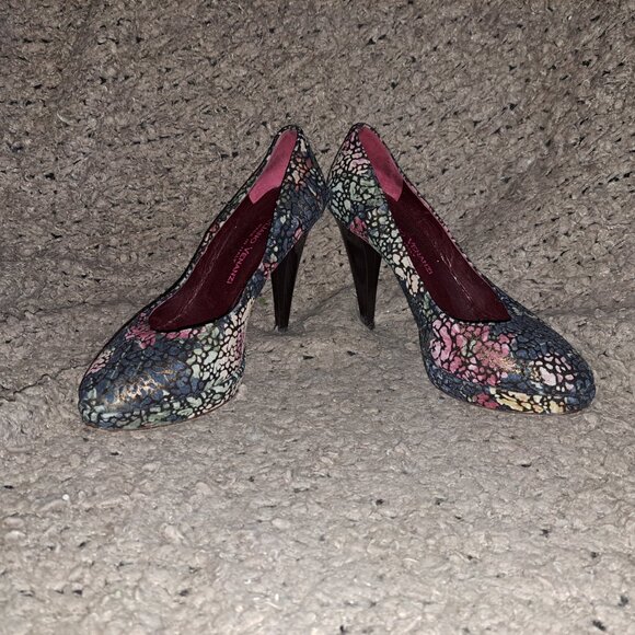 GIULIANO VENANZI Italy-Crackled Nubuck Colorful Florals-Platform-Sz 8-Excellent - Picture 4 of 8